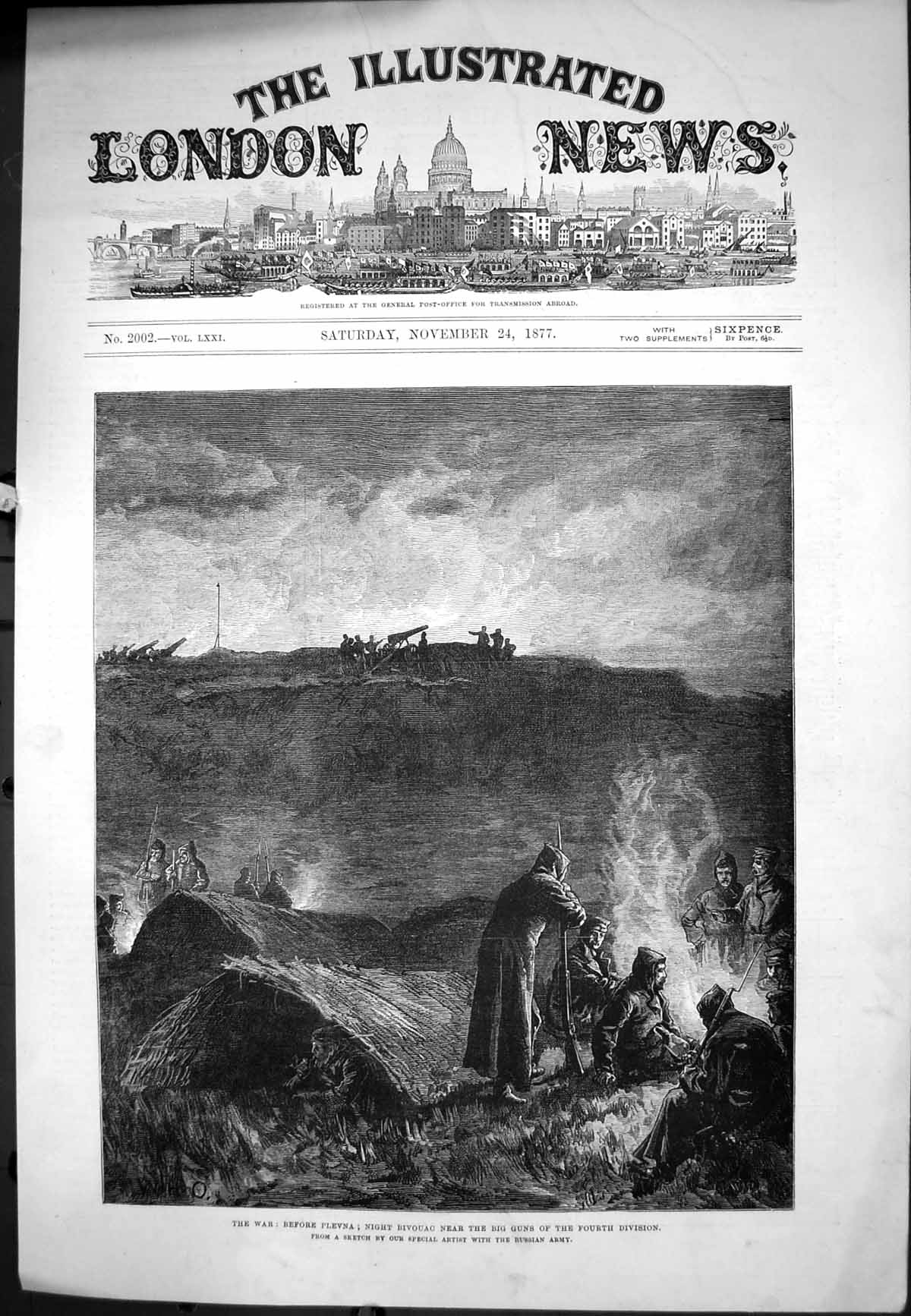 Antique Print War Before Pevna Night Bivouac Big Guns Fourth Division 1877 19th