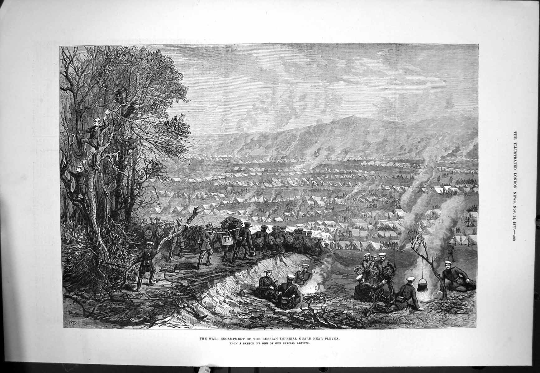 Old Antique Print War Encampments Russian Imperial Guard Near Plevna 1877 19th