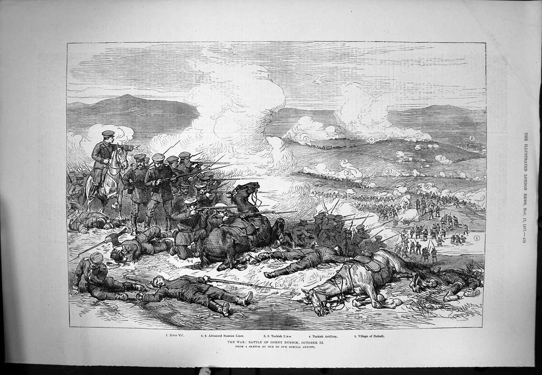 Old Battle Gorny Dubnik Russian Turkish Lines River Vid Artillery 187 Victorian