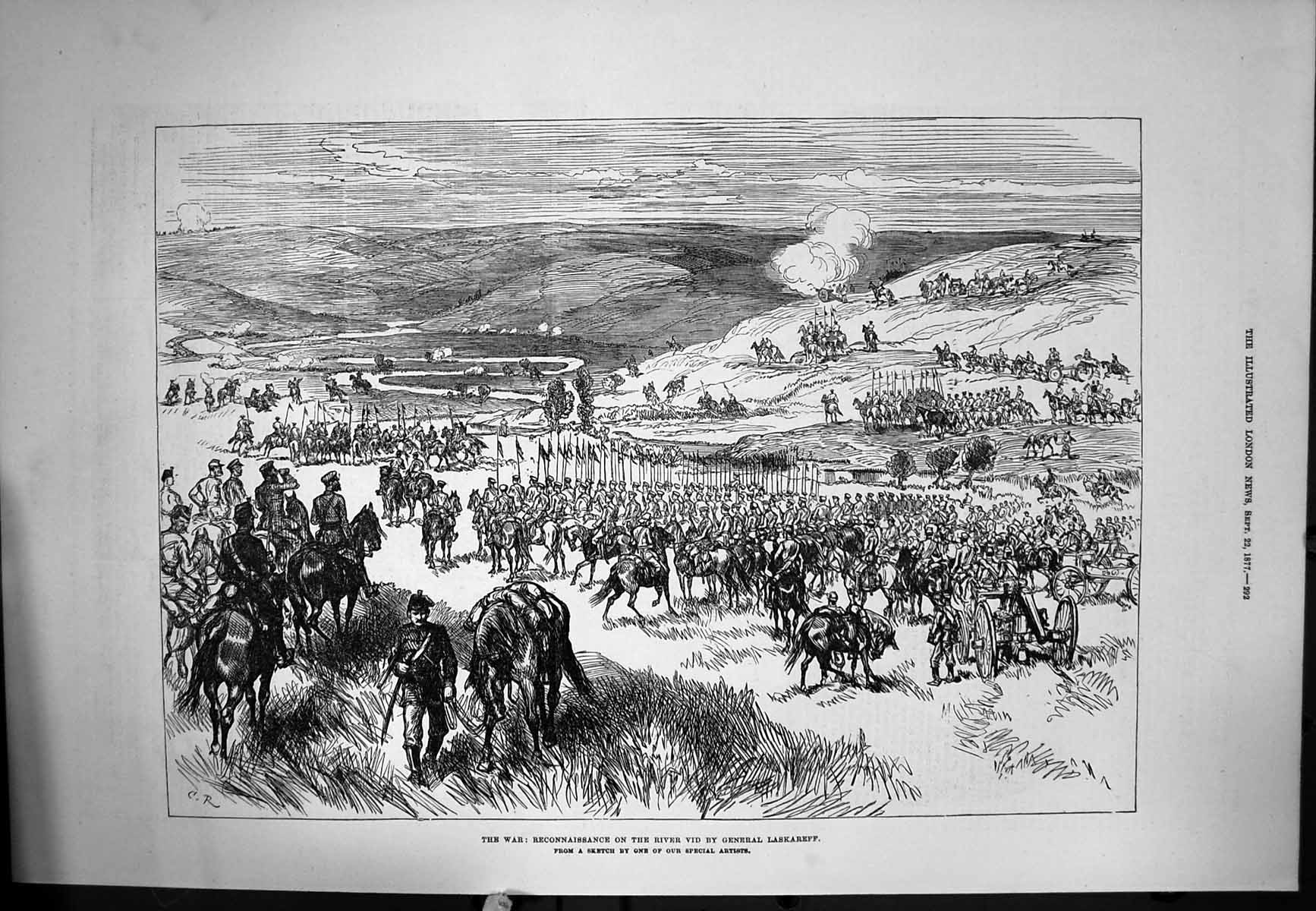 Original Old Antique Print War Reconnaissance River Vid General Laskareff 1877