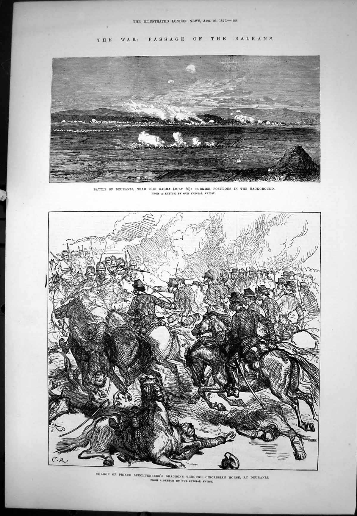 Antique Print War Battle Dzuranli Charge Prince Leuchtenbergs Dragoons 1877