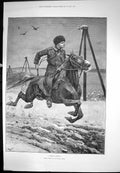 Old Antique Print Siberian Cossack Horseback Whip Snow Rc Woodville 1891 19th