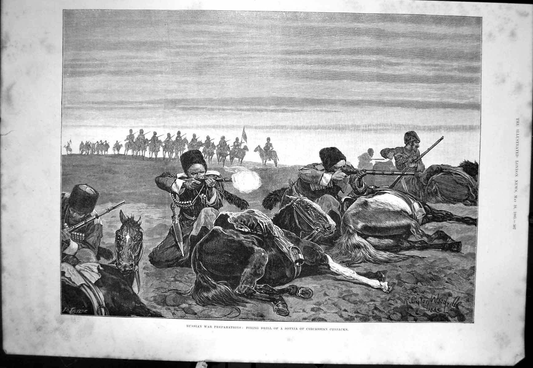 Old Russian War Preparations Firing Drill Sotnia Circassian Cossacks
