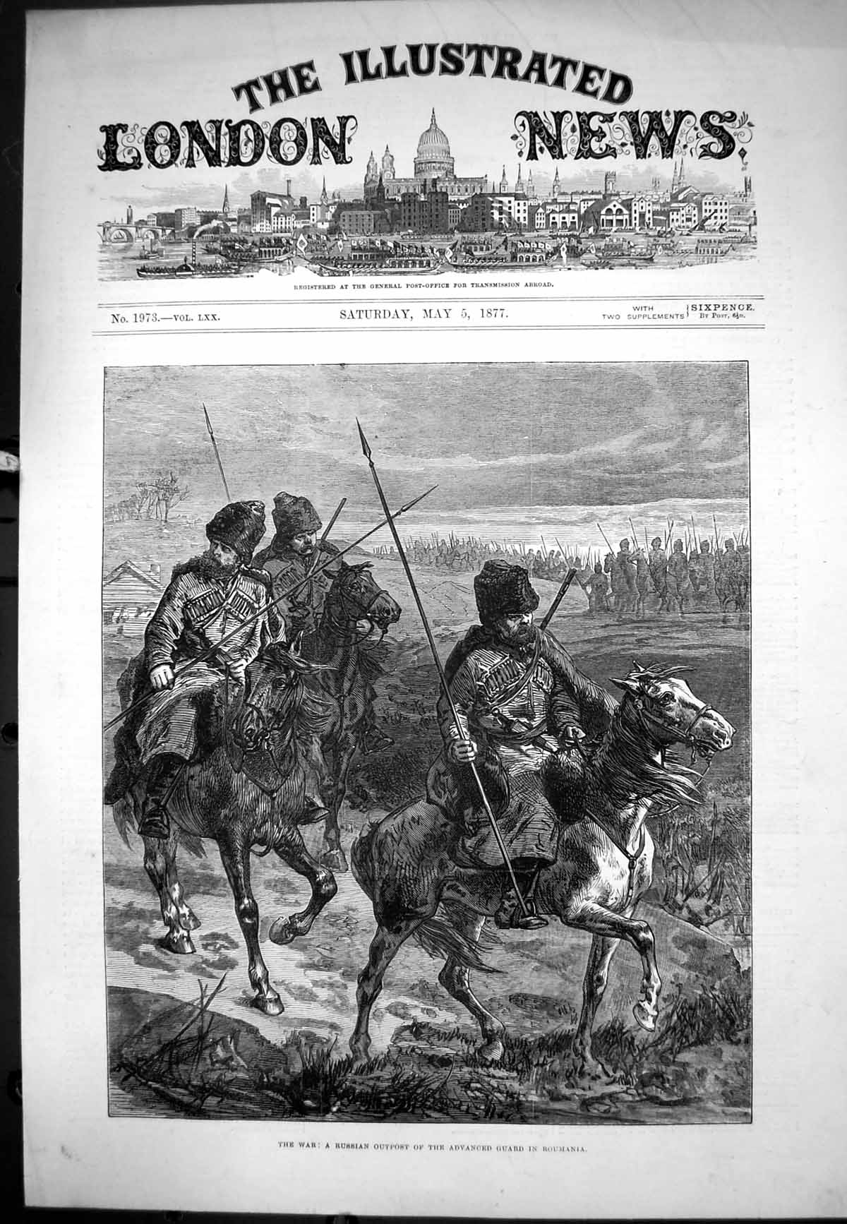 Original Old Antique Print War Russian Outpost Advanced Guard Roumania 1877