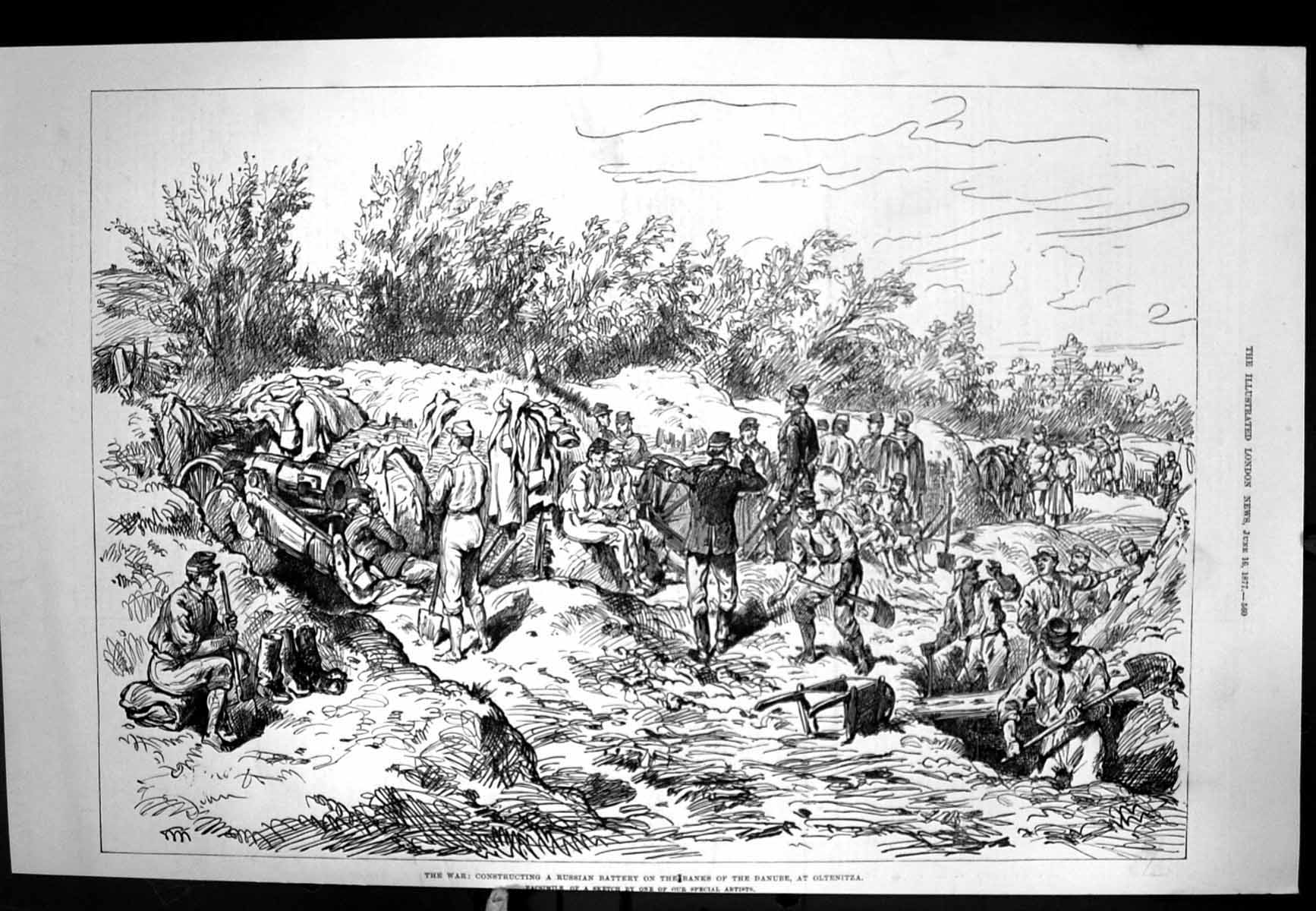 Antique Old Print Constructing Russian Battery Banks Danube Oltenitza 1877 19th