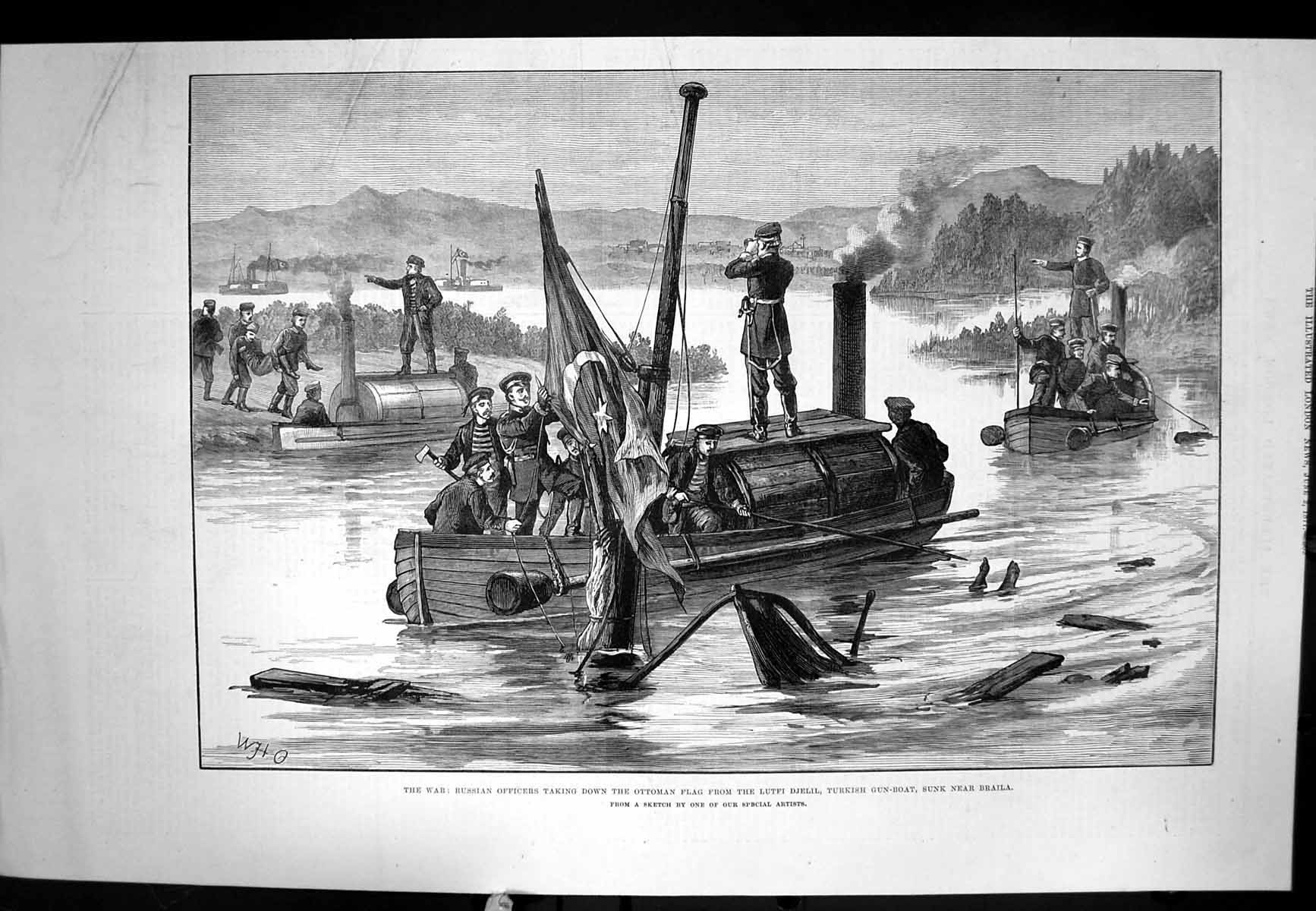 Old Russians Taking Flag Lutfi Djelil Turkish Gun Boat Sunk Braila 18 19th
