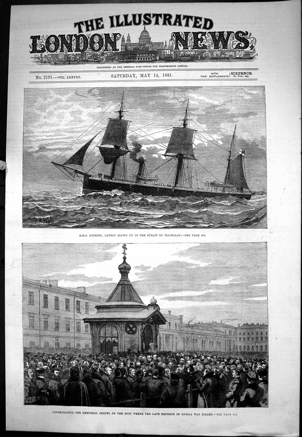 Old Hms Doterel Blown Up Consecrating Memorial Spot Emperor Died1881 Victorian
