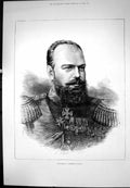 Antique Old Print Alexander 111 Emperor Russia R Taylor Beard Uniform 1883