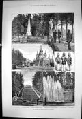 Old Print Emperor Russias Palace Peterh Pyramid Fountain Church Walk 1883 19th