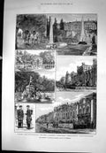 Antique Old Print Emperor Russias Marine Palace Peterh Grand Alley Canal 1883