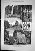 Antique Old Print Emperor Russias Palace Peterh Gen Stairs Eva Fountain 1883