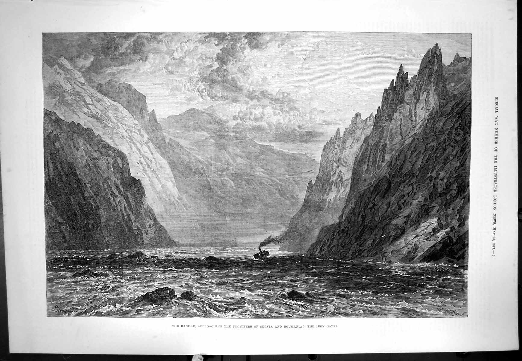 Antique Print Danube Approaching Frontiers Servia Roumania Iron Gates 1877 19th