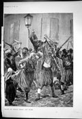 Antique Old Print Street Fighting Police Stas Kurds Rifles Swords Knives 1895