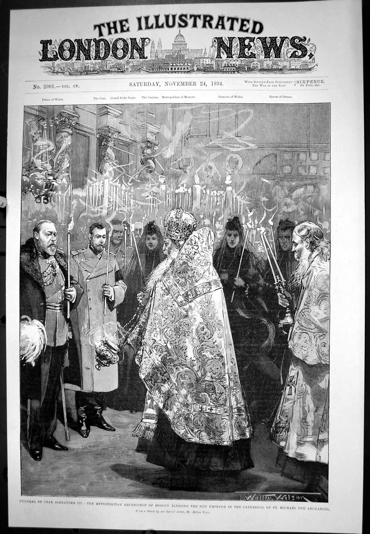 Old Print Funeral Czar Alexander 111 Archbishop Blessing New Emperor 1894