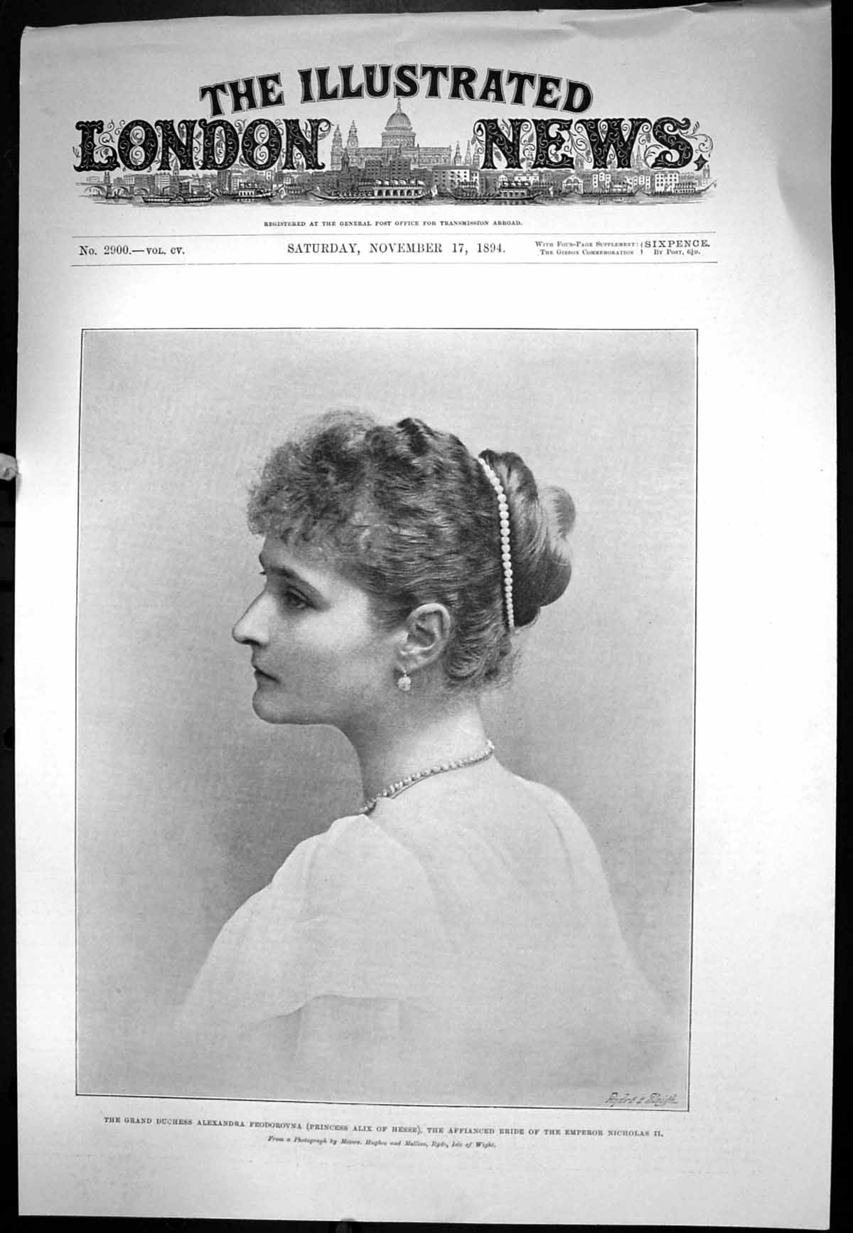 Antique Print Princess Alix Hesse Affianced Bride Emperor Nicholas 11 1894