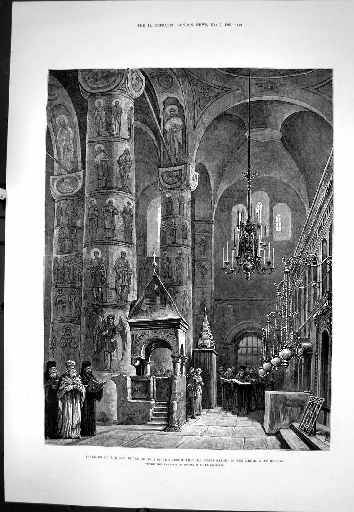 Old Print Cathedral Church Assumption Kremlin Where Emperor Crowned 1883 19th