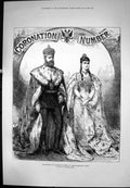 Original Old Antique Print Emperor Empress Russia Coronation Robes Crown 1883
