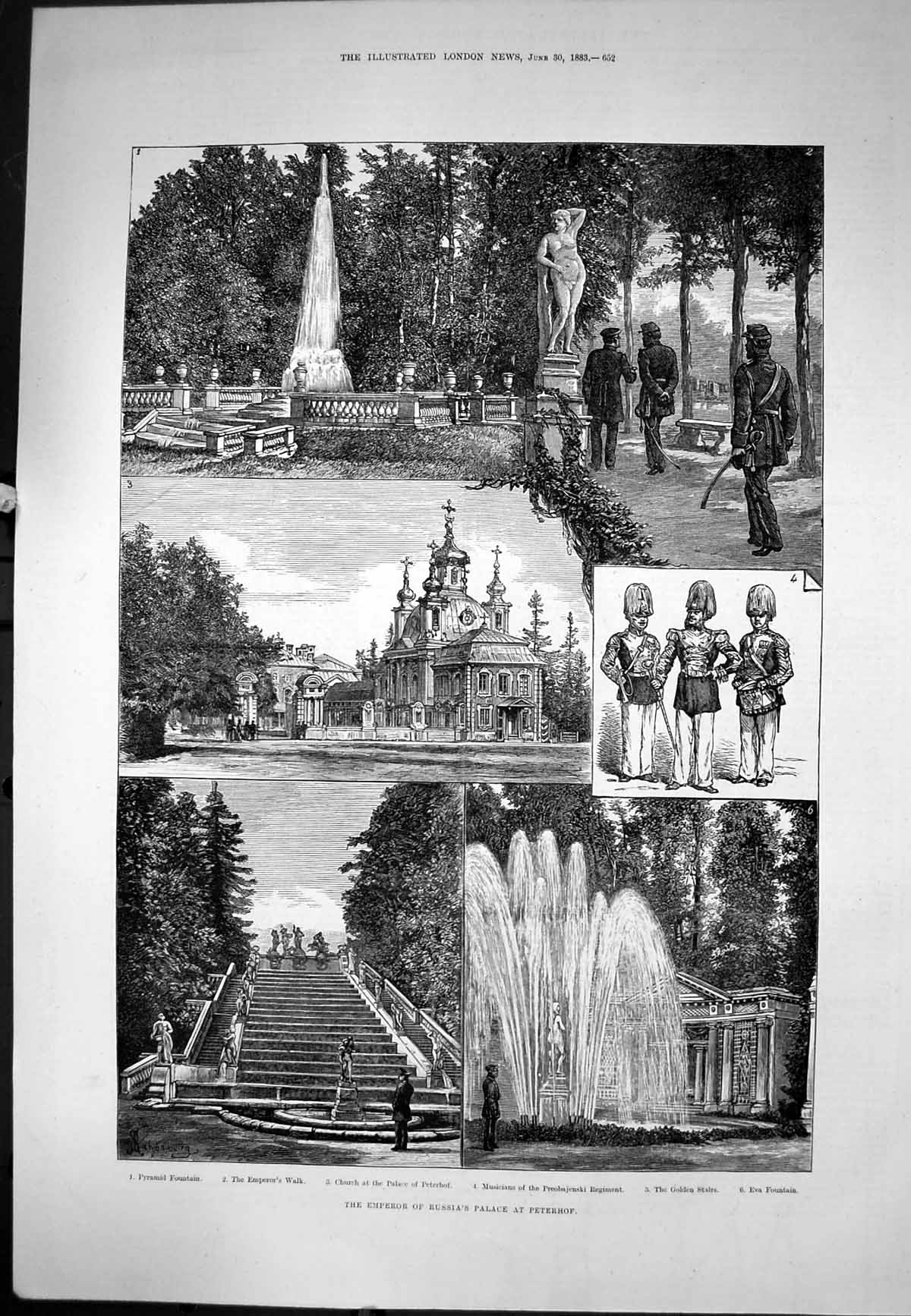 Antique Print Emperor Russias Palace Peterh Eva Fountain Emperors Walk 1883