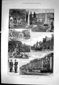 Antique Old Print Emperor Russias Marine Palace Peterh Fountain Neptune 1883