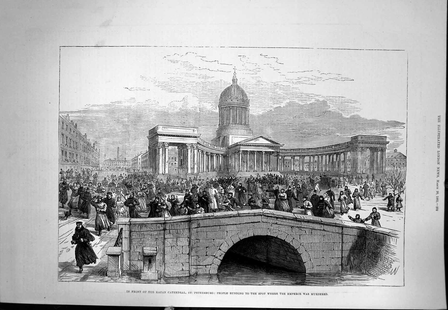 Old Print Kazan Cathedral St Petersburg People Spot Emperor Murdered 1881 19th