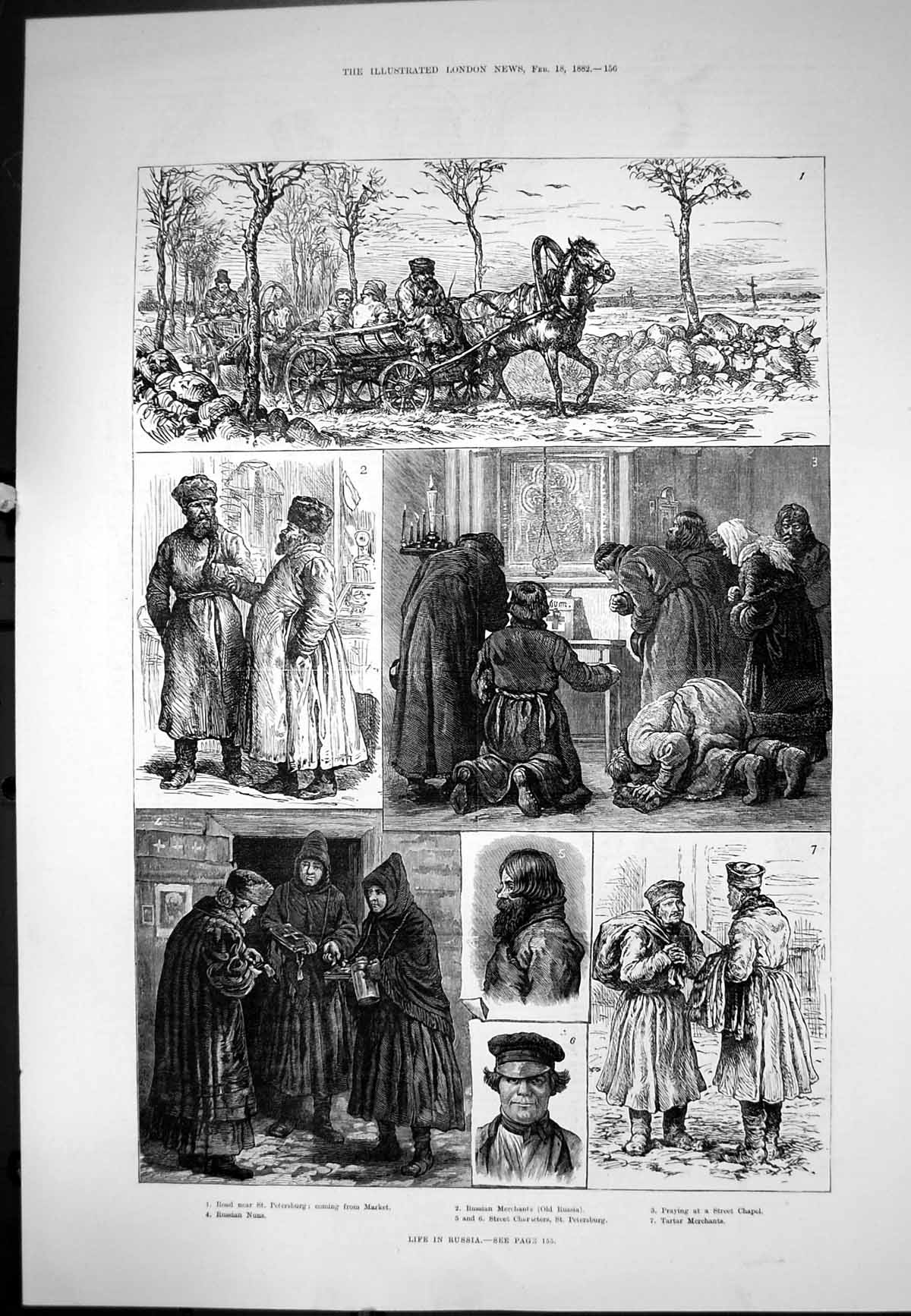 Old Life Russia Nuns Merchants Praying Street Chapel Coming Market 18 19th