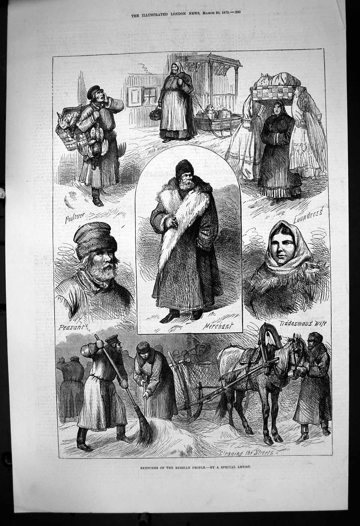 Antique Old Print Russian People Merchant Peasant Laundress Tradesman 1878 19th