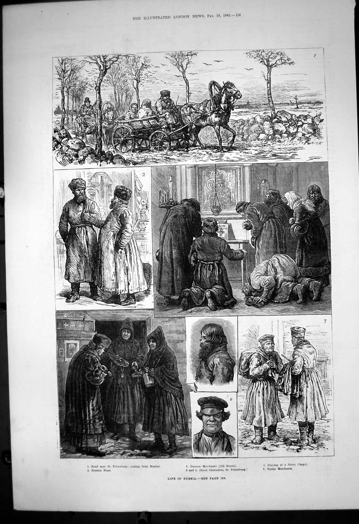 Antique Print Life Russia Merchants Nuns St Petersburg Market Tartars 1882 19th