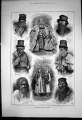 Old Antique Print Russian Characters Farmer Ice Cave Charcoal Burner 1877 19th