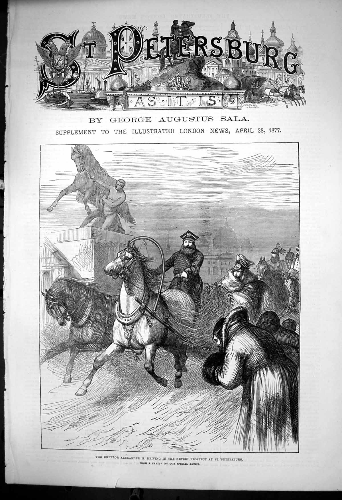 Antique Print Emperor Alexander 11 Driving Nevski Prospect Stpetersburg1877