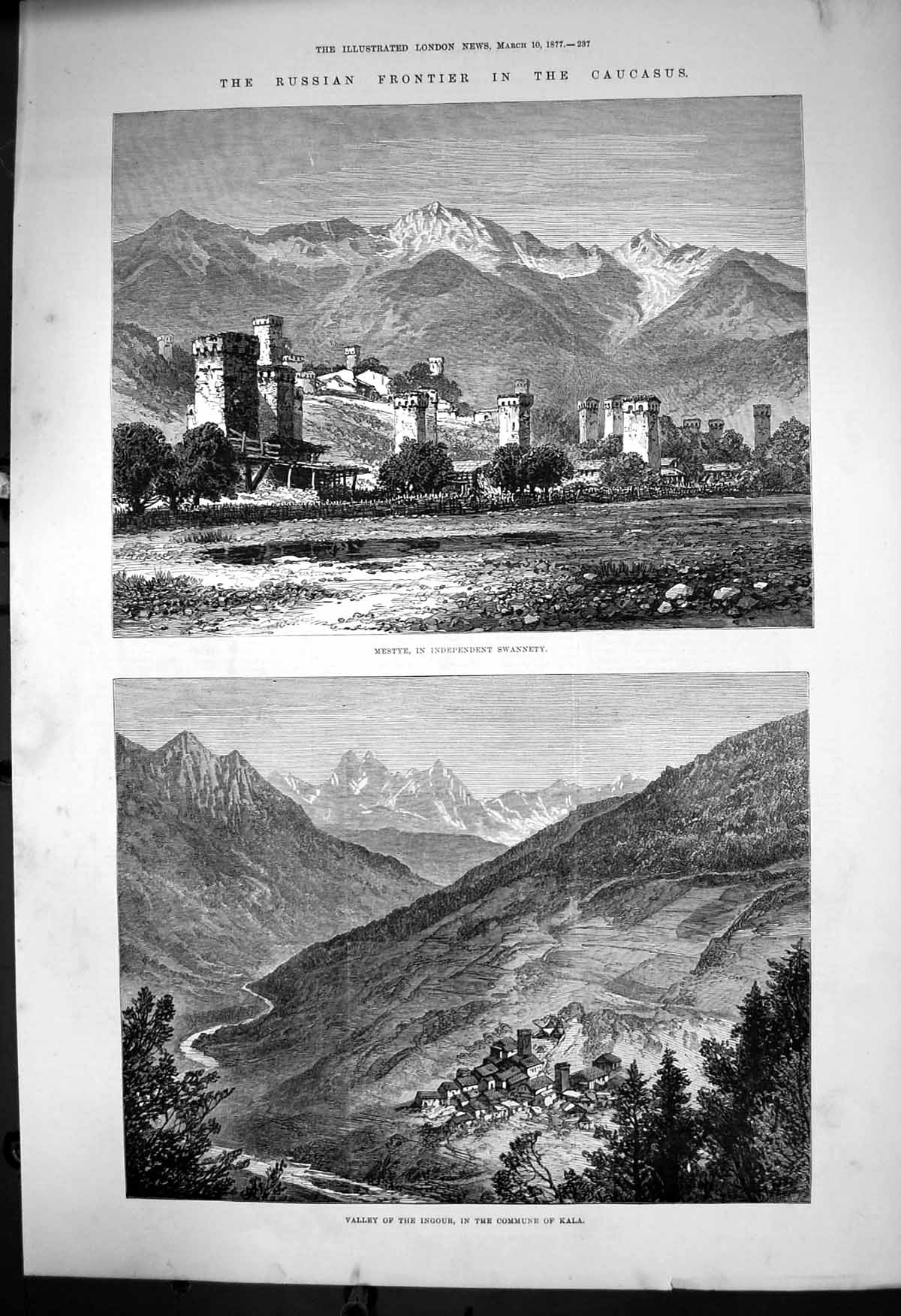 Antique Old Print Mestye Independent Swannety Ingour Valley Commune Kala 1877