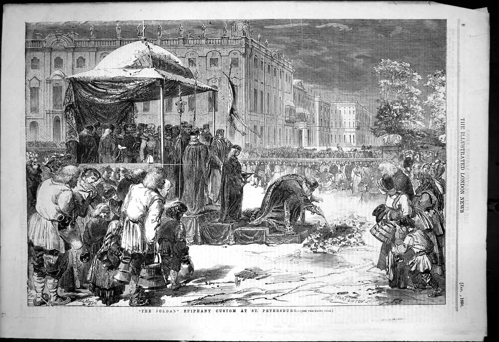 Antique Print The Jordan Epiphany Custom St Petersburg Dip Cross Water1856 19th