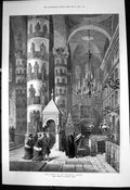Original Old Antique Print Church Assumption Moscow Chandelier Engravings 1874