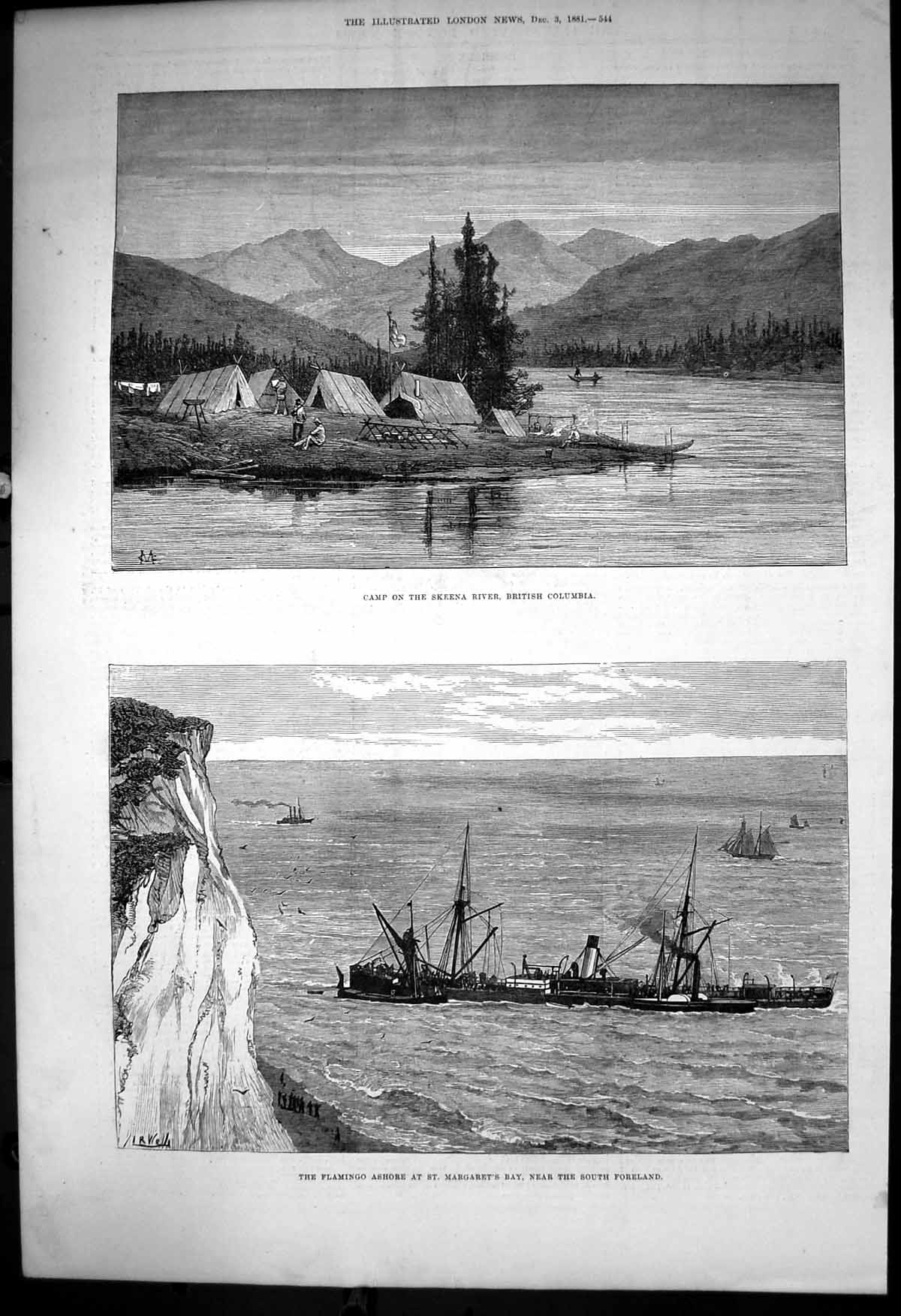 Antique Old Print Camp Skeena River Br Columbia Flamingo St Margarets Bay1881