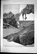 Original Old Antique Print Searching Shooting Rocky Mountain Sheep 1890 19th