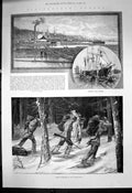 Antique Old Print Canada Timber Coves Quebec Indian Trappers North West 1885