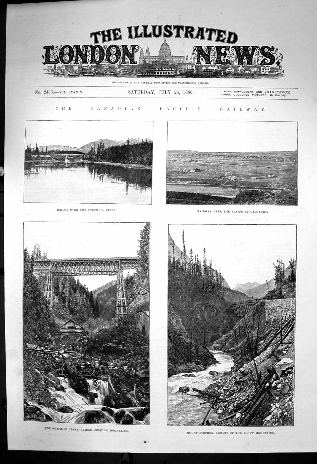 Antique Print Canadian Pacific Railway Plains Calgarry Columbia River 1886 19th