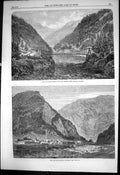 Antique Old Print British Columbia Yale Suspension Bridge Fraser River 1866