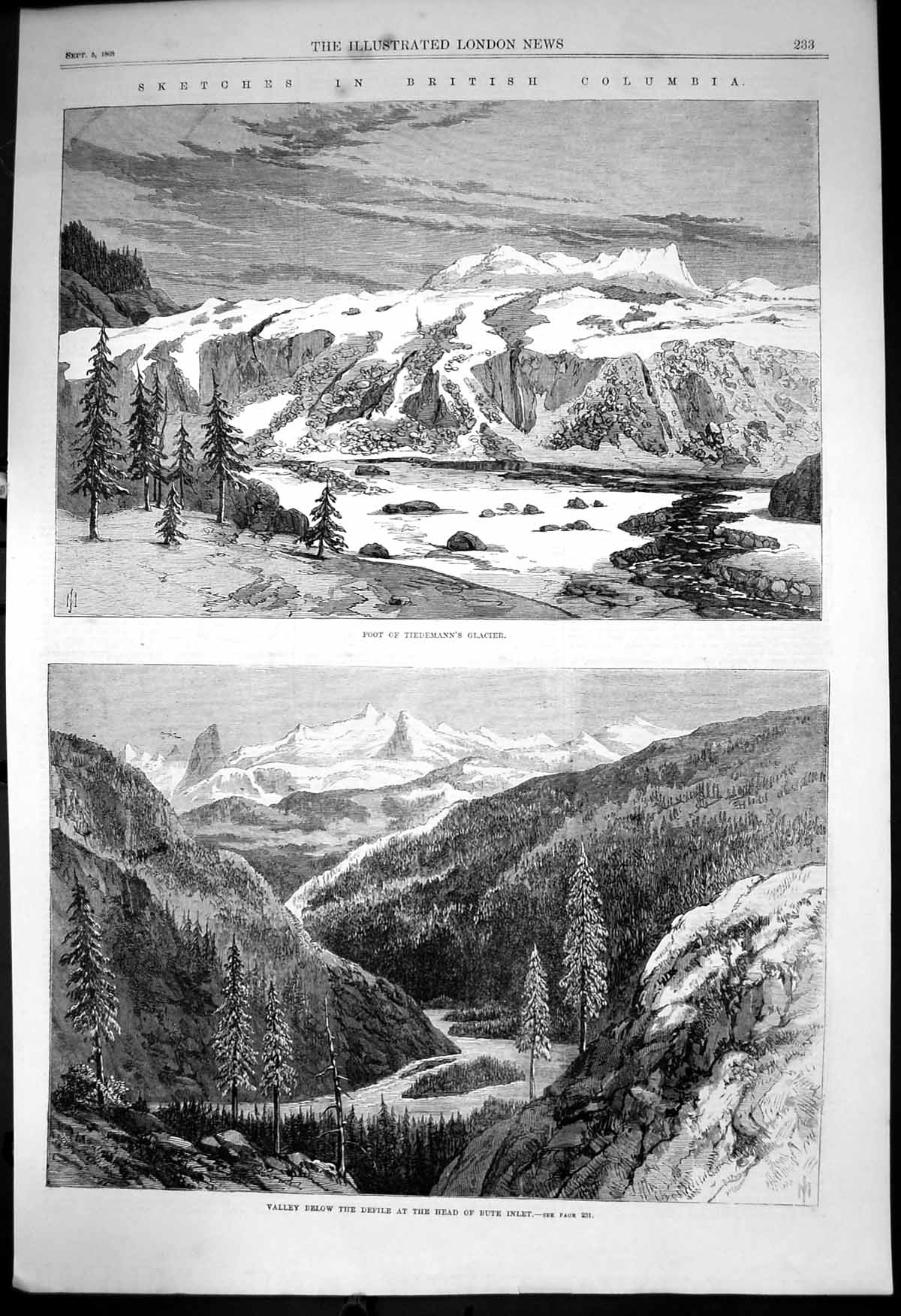 Old British Columbia Tiedemanns Glacier Valley Defile Bute Inlet1868 Victorian