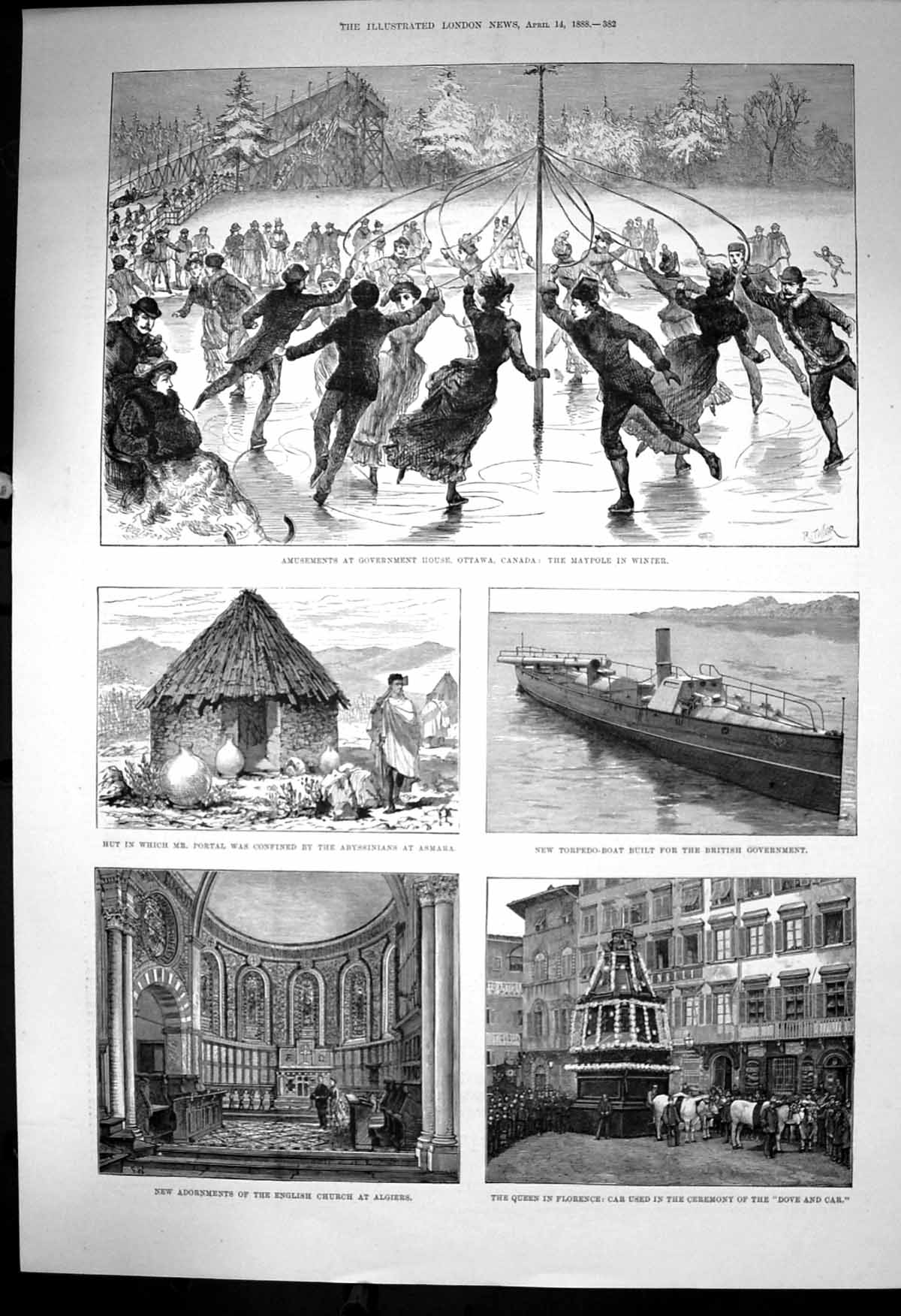 Antique Print Queen Florence English Church Algiers Amusements Ottawa 1888 19th