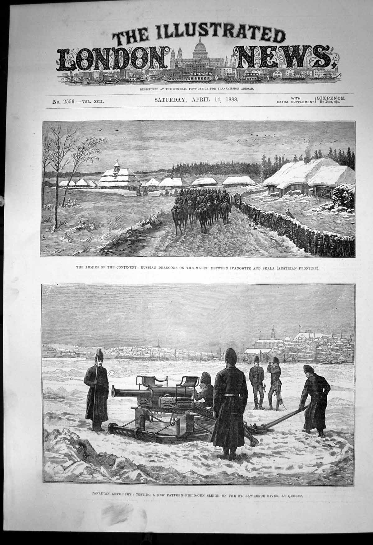 Old Print Canadian Artillery Quebec Russian Dragoons Ivanowitz Skala1888 19th