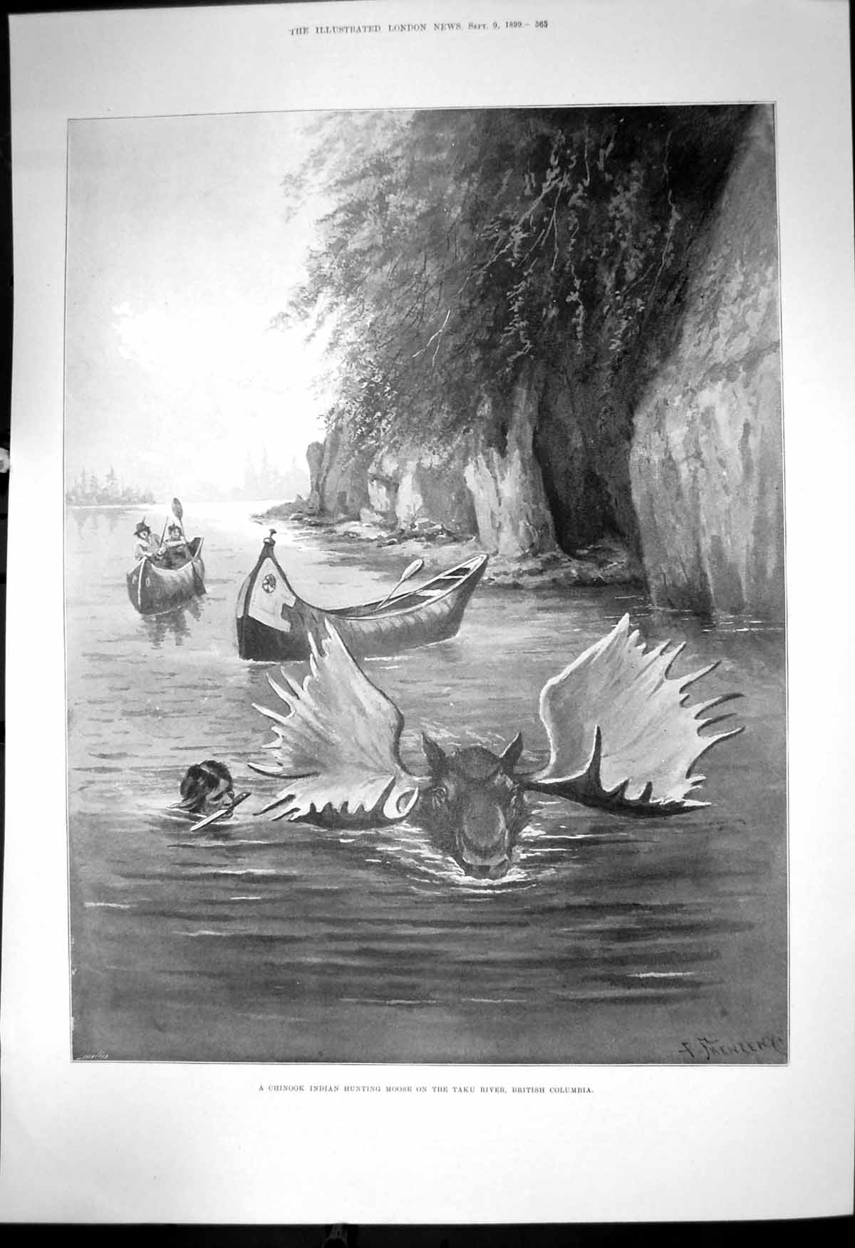 Antique Print Chinook Indian Hunting Moose Taku River British Columbia 1899