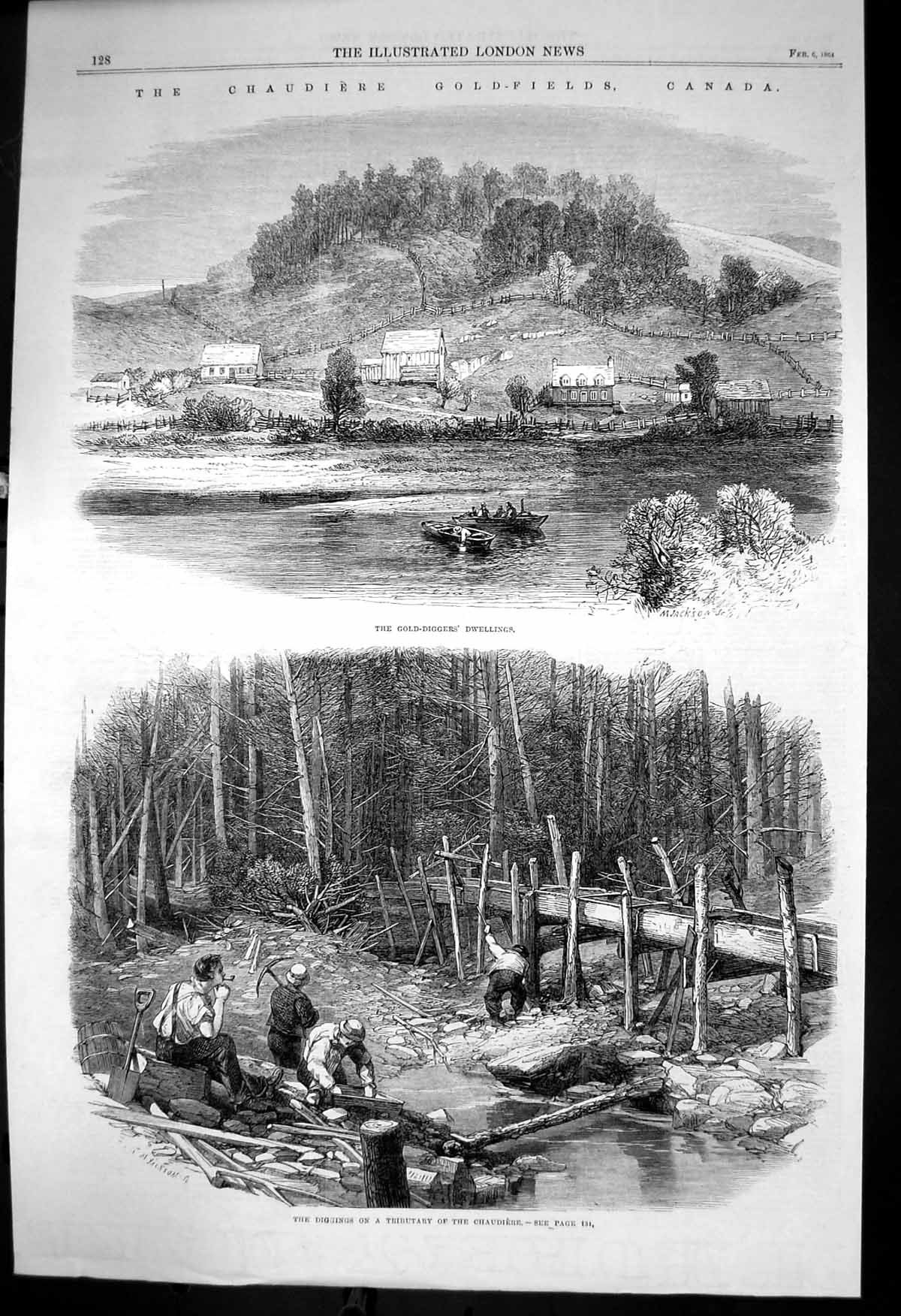 Antique Old Print Chaudiere GFields Canada Diggings Tributary Dwellings 1864
