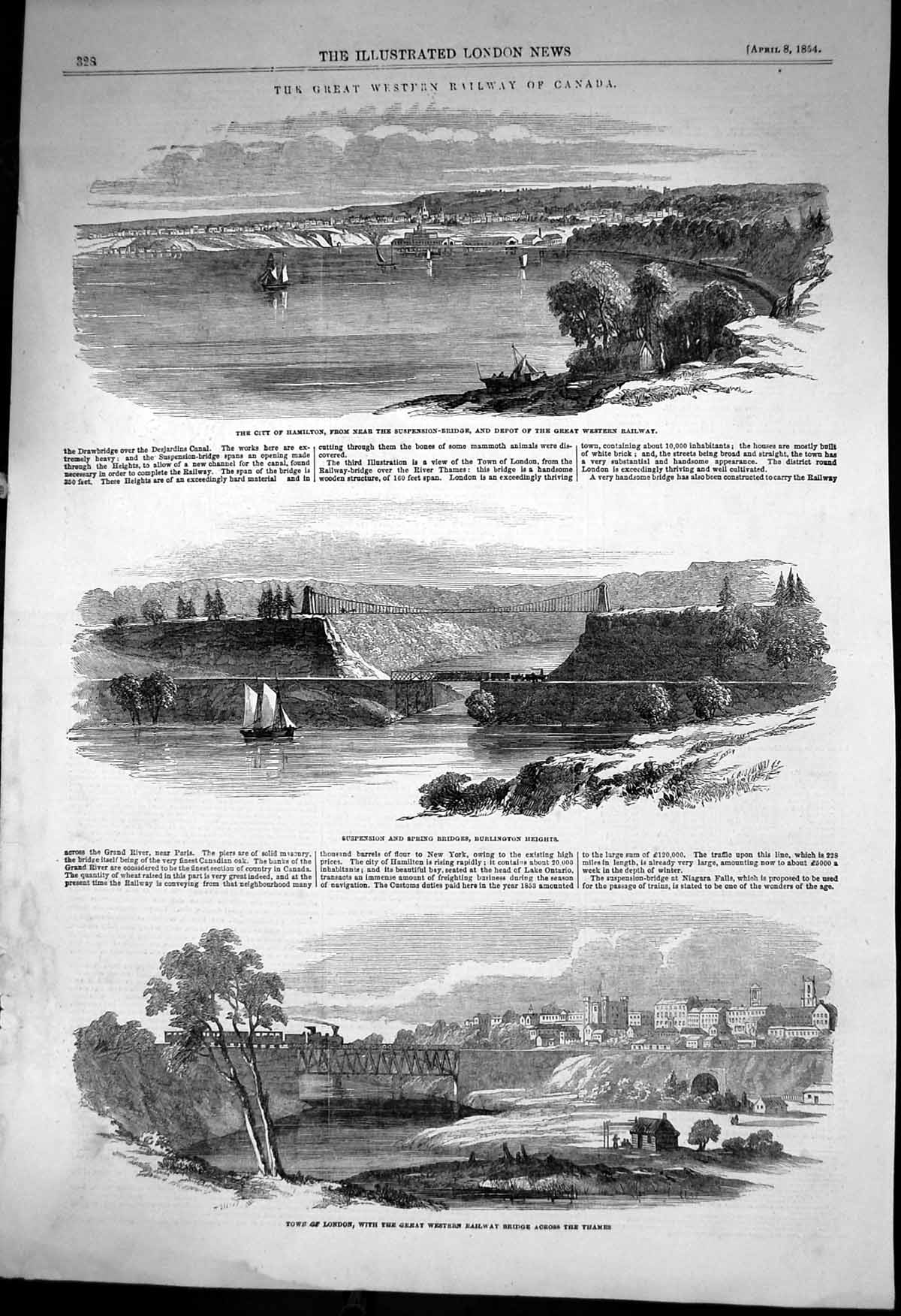 Antique Print Great Western Railway Canada Hamilton Burlington Heights1854 19th