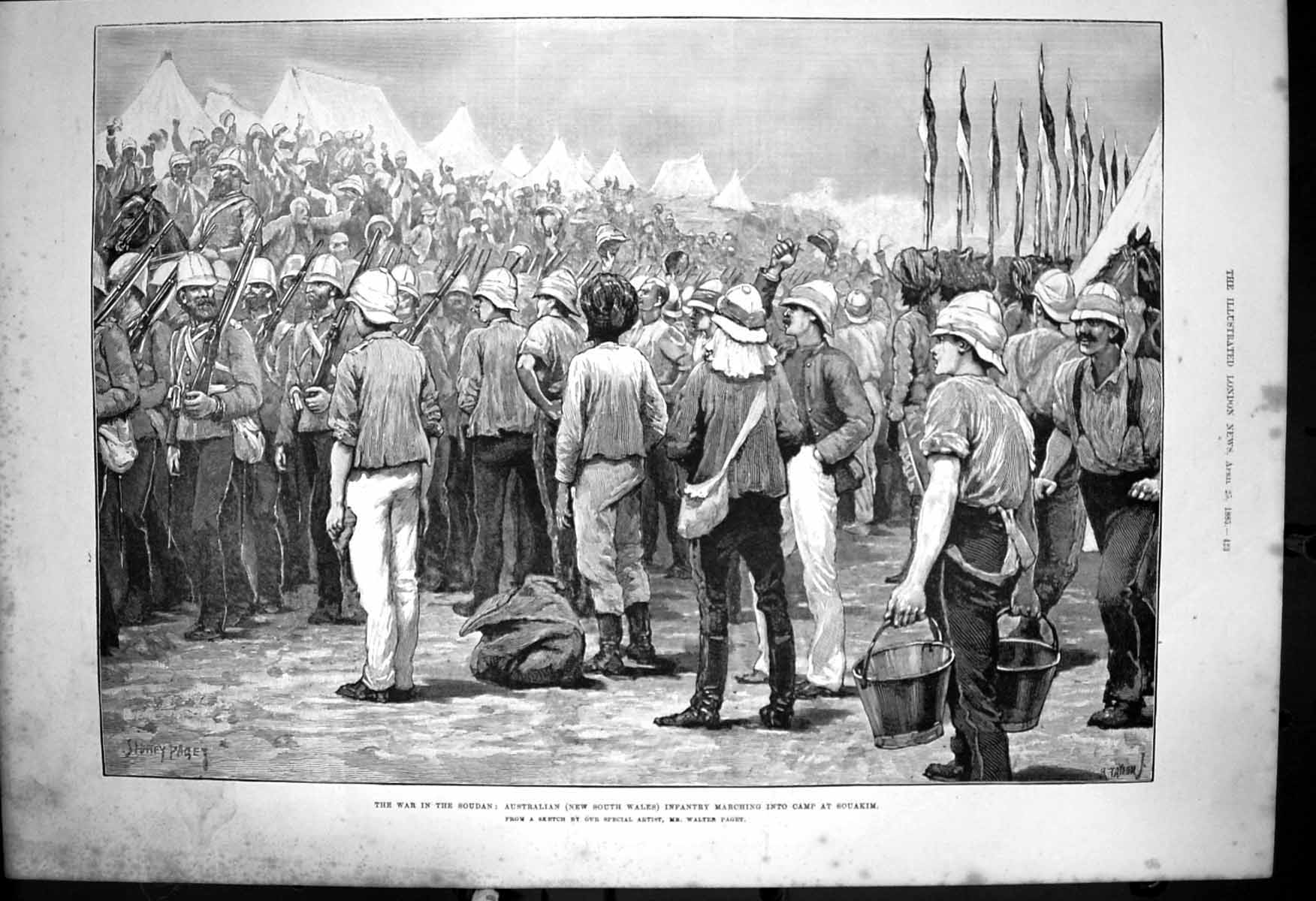 Antique Print Soudan Australian New South Wales Infantry Camp Souakim 1885 19th