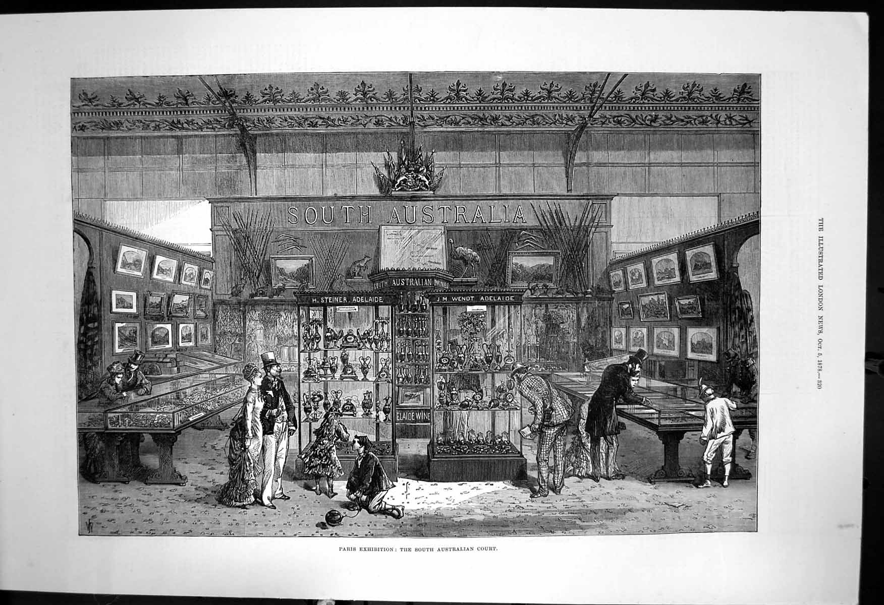 Original Old Antique Print Paris Exhibition South Australian Court 1878 19th