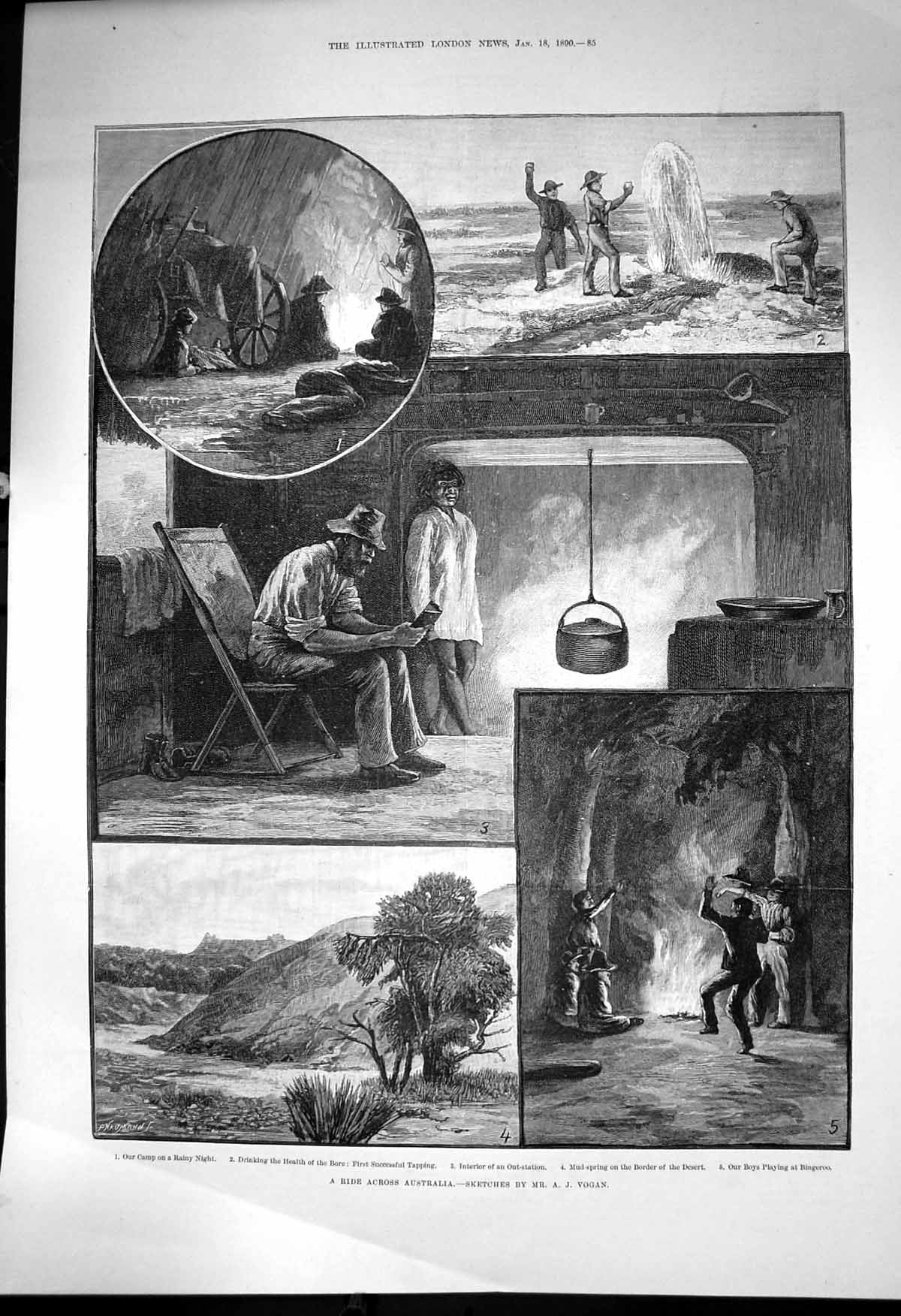 Antique Print Australia Interior Out Station Mud Spring Bingeroo Camp 1890 19th