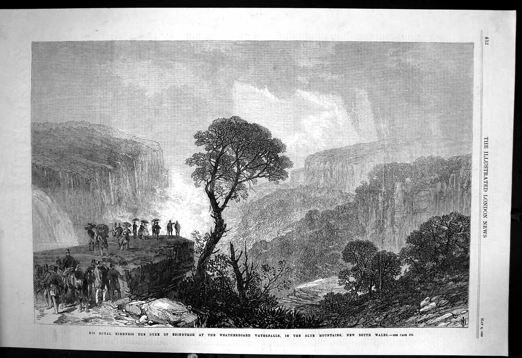Antique Old Print Duke Edinburgh Weatherboard Waterfalls Blue Mountains 1868