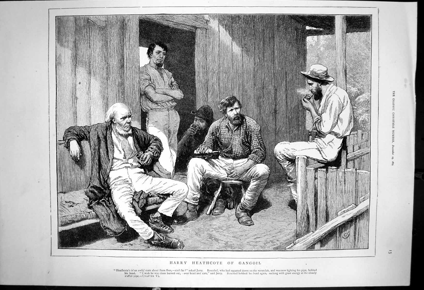 Antique Old Print Harry Heathcote Gangoil Boscobel Smoking Pipe Jerry 1873 19th