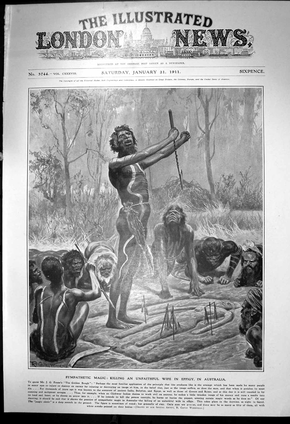 Old Print Killing Unfaithful Wife Effigy Australia Sympathetic Magic 1911 20th