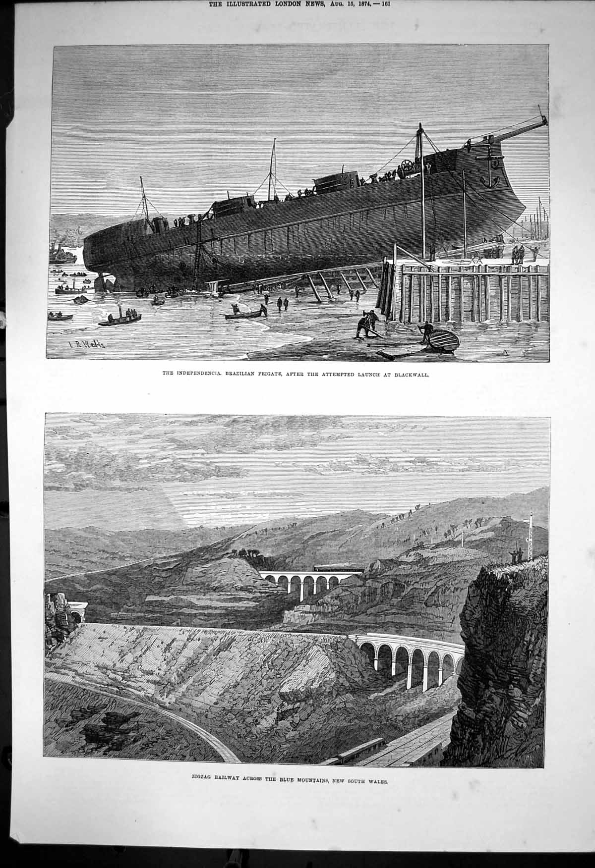 Antique Print Independencia Brazilian Frigate Blackwall Blue Mountains 1874